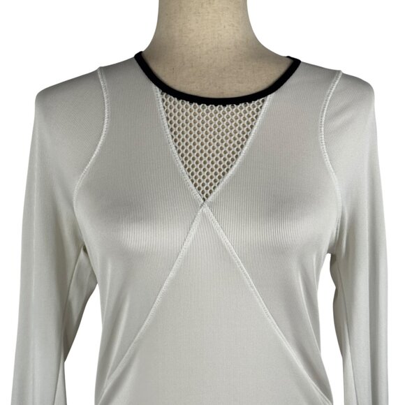 Lucky in Love White Long Sleeve Mesh Insert Top with Navy Trim Size Small - Picture 7 of 8